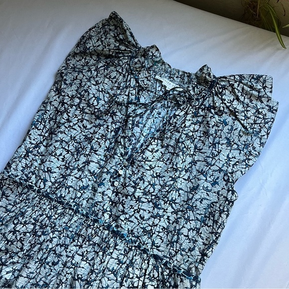 VERONICA BEARD cream navy printed cotton ruffle sleeveless tiered mini dress - Picture 3 of 8